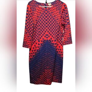 Cremieux Vibrant Red and Blue Patterned Dress PTP 21 Length 38